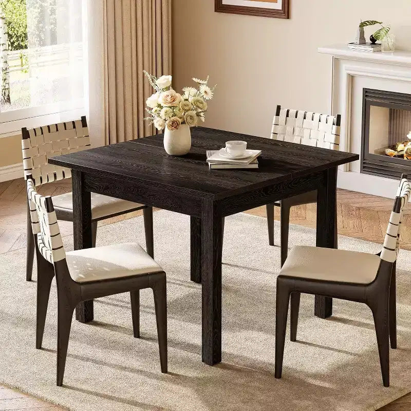 Table à manger carrée en bois noir Lantine de 39 pouces, 4 places, style moderne pour cuisine, salon.