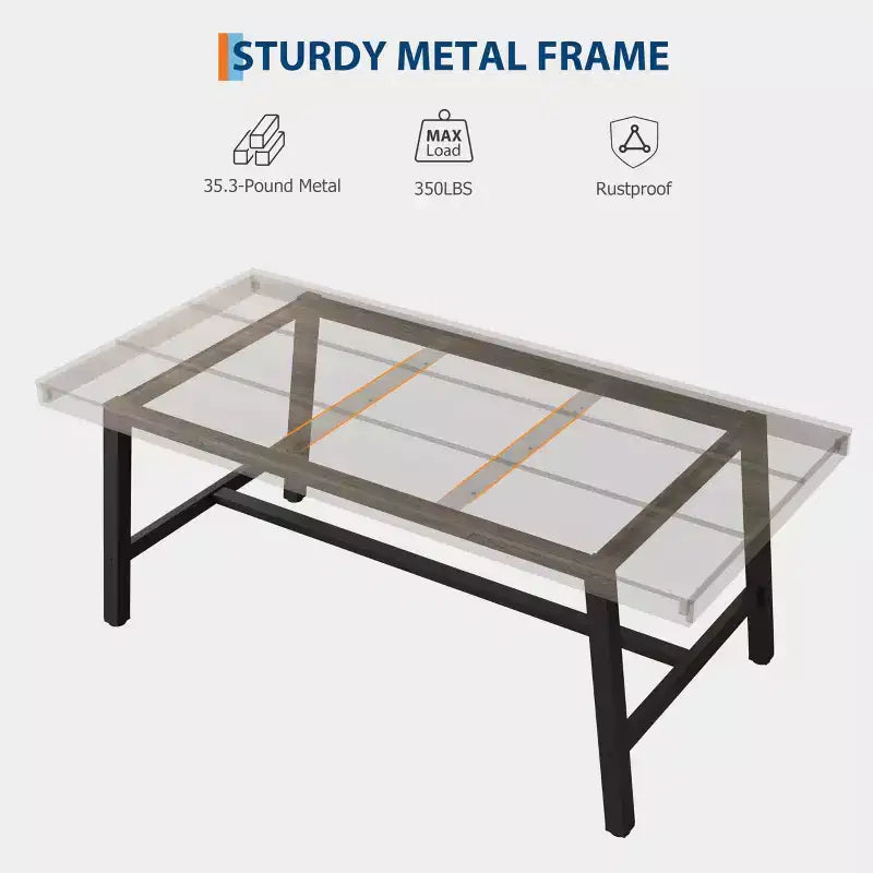 Table de salle à manger industrielle GustoWave pour 6 à 8 personnes, grande table de cuisine en bois de 180 cm avec cadre métallique robuste