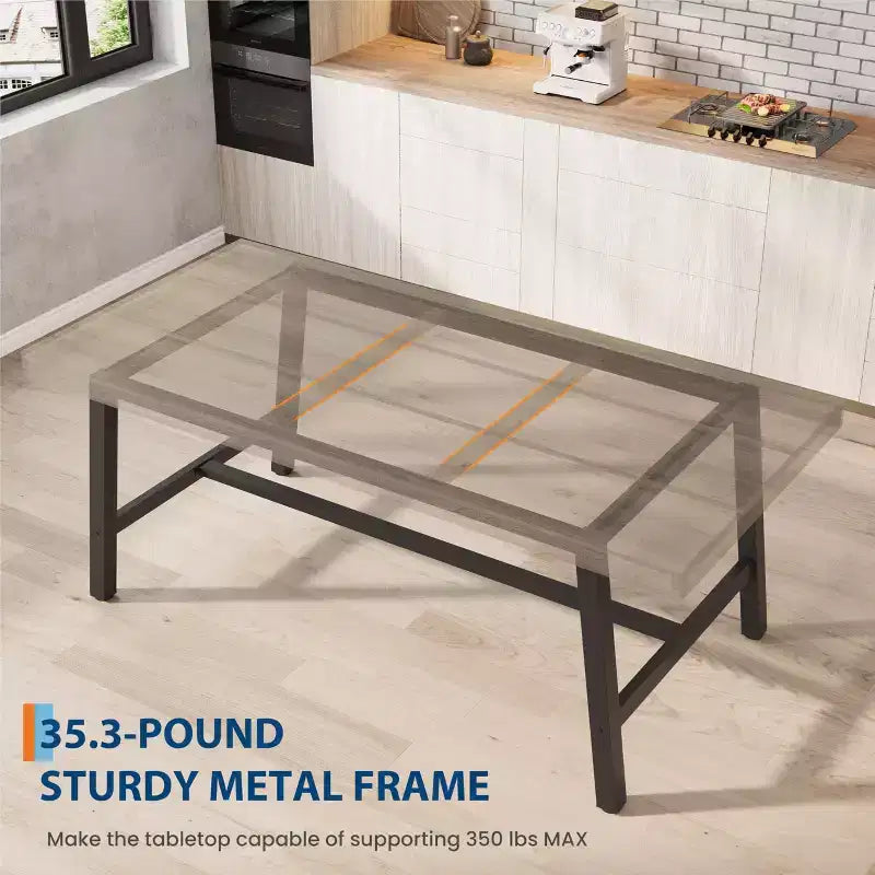 Table de salle à manger industrielle GustoWave pour 6 à 8 personnes, grande table de cuisine en bois de 180 cm avec cadre métallique robuste
