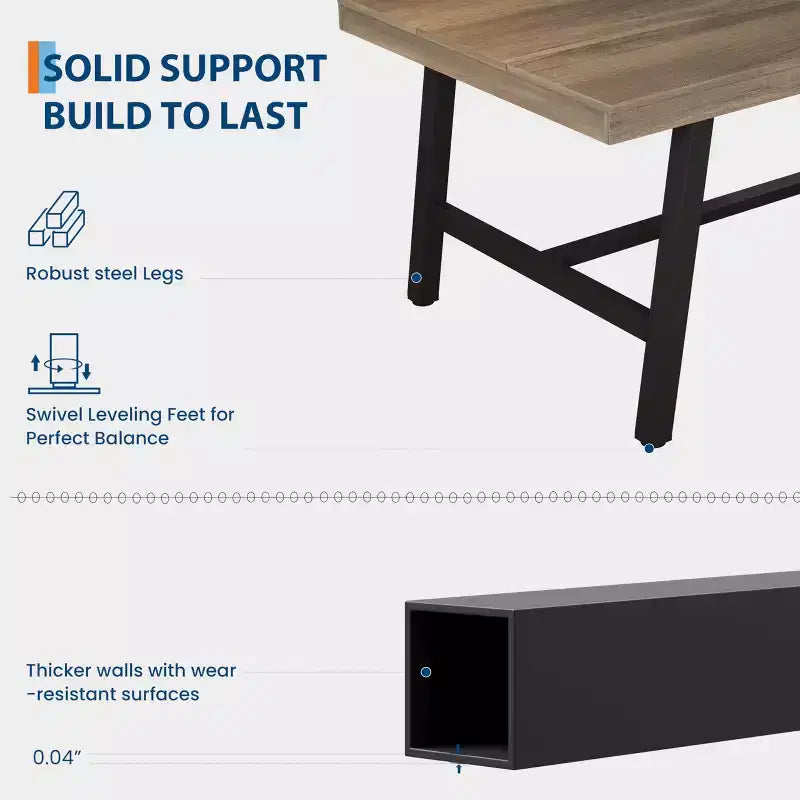 Table de salle à manger industrielle GustoWave pour 6 à 8 personnes, grande table de cuisine en bois de 180 cm avec cadre métallique robuste