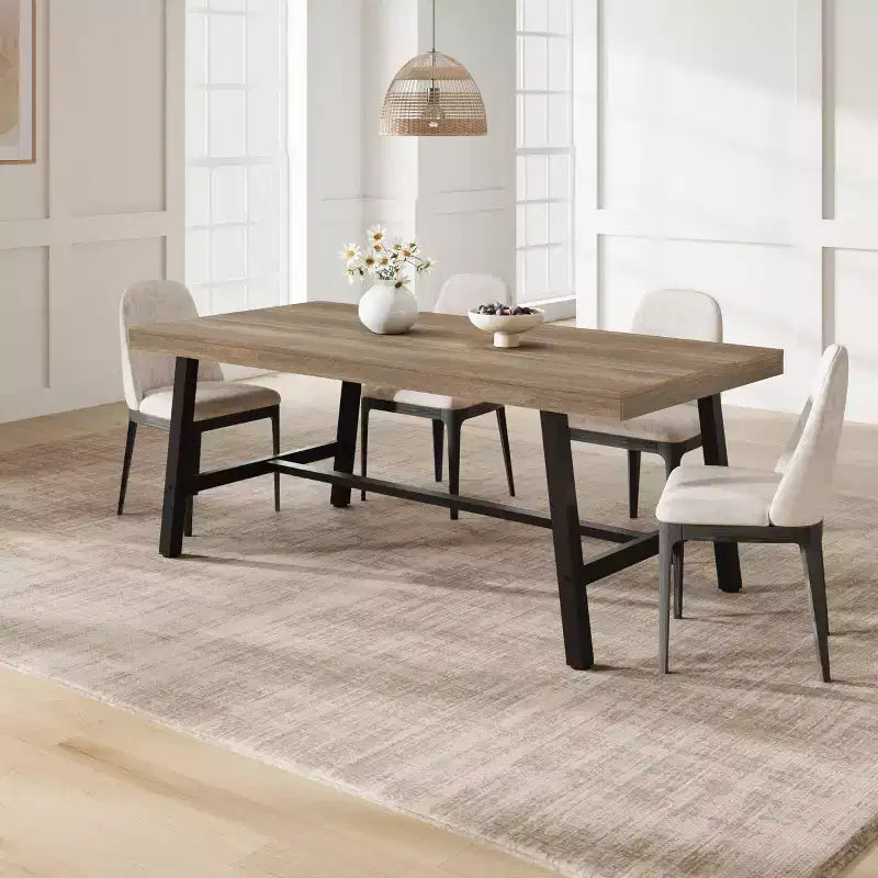 Table de salle à manger industrielle GustoWave pour 6 à 8 personnes, grande table de cuisine en bois de 180 cm avec cadre métallique robuste