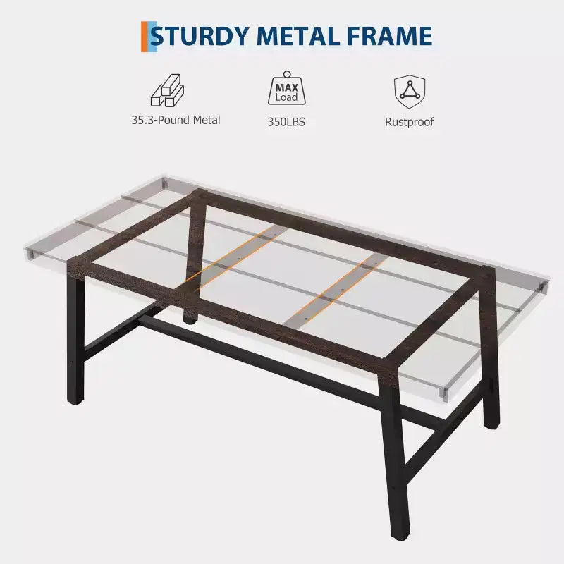 Table de salle à manger industrielle GustoWave pour 6 à 8 personnes, grande table de cuisine en bois de 180 cm avec cadre métallique robuste