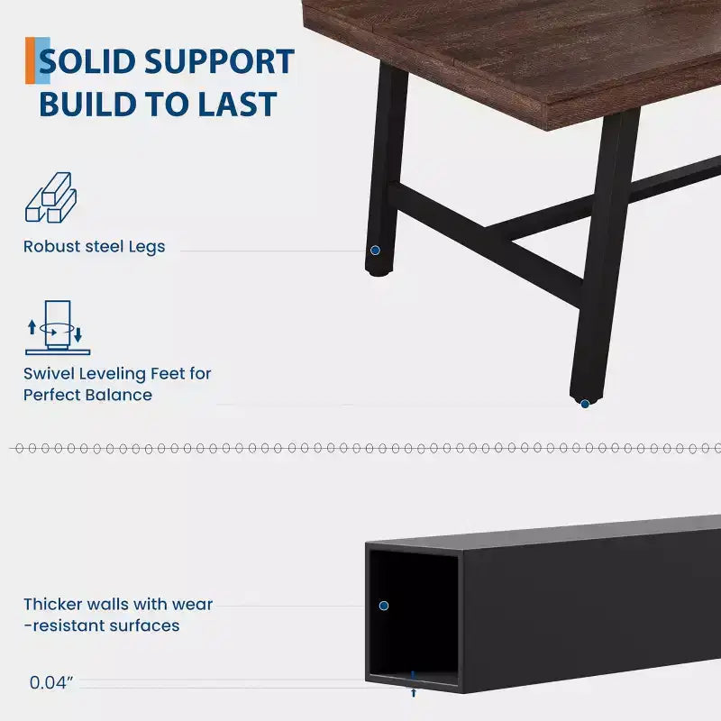 Table de salle à manger industrielle GustoWave pour 6 à 8 personnes, grande table de cuisine en bois de 180 cm avec cadre métallique robuste