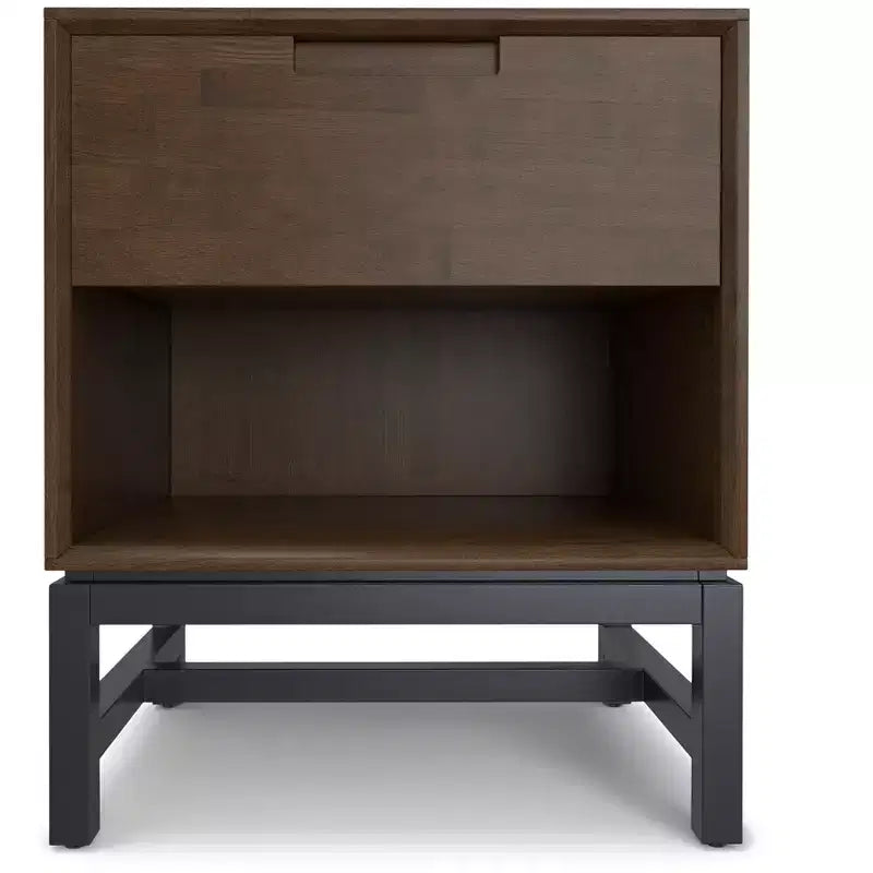 Table de chevet Devlin en bois massif, 50 cm de large, style industriel Mid-Century, marron noyer