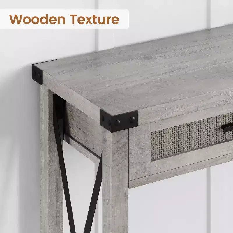 Table d'entrée de ferme avec 2 tiroirs, console en rotin pour entrée, table de canapé en bois pour salon, foyer, couloir