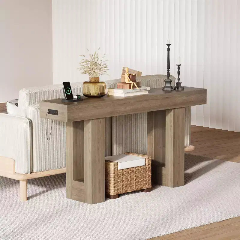 Console avec prise électrique, Table de canapé extra longue derrière le canapé, Table d'entrée étroite pour couloir, entrée, salon