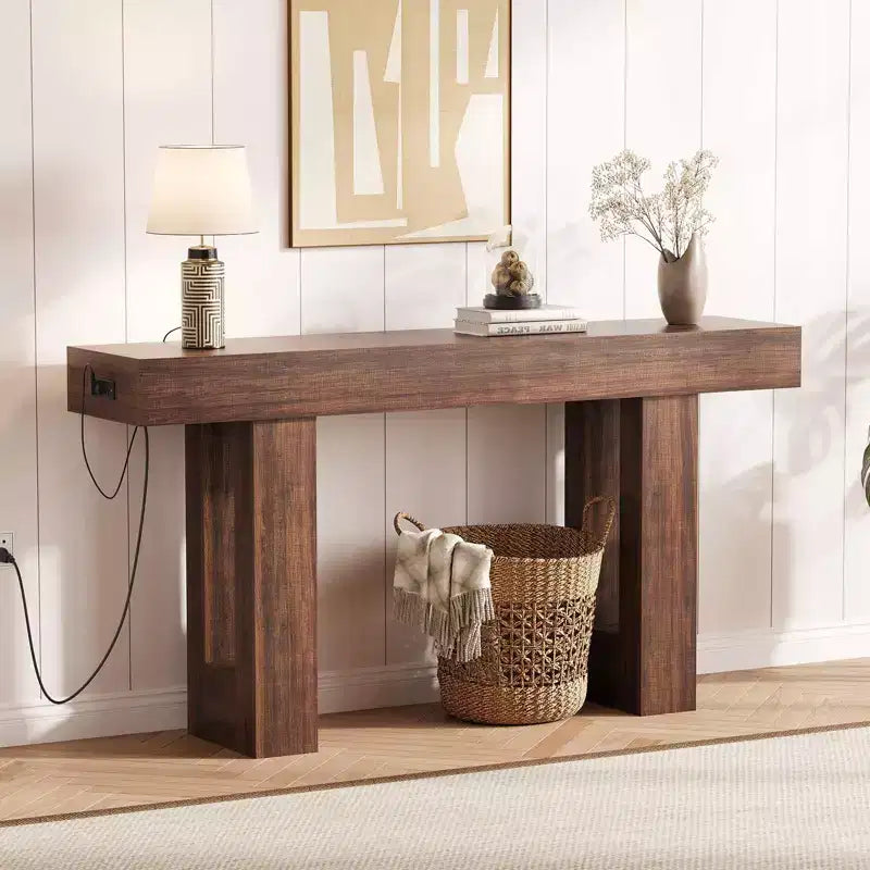 Console avec prise électrique, Table de canapé extra longue derrière le canapé, Table d'entrée étroite pour couloir, entrée, salon
