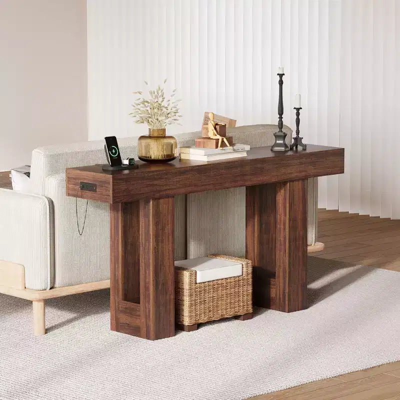 Console avec prise électrique, Table de canapé extra longue derrière le canapé, Table d'entrée étroite pour couloir, entrée, salon