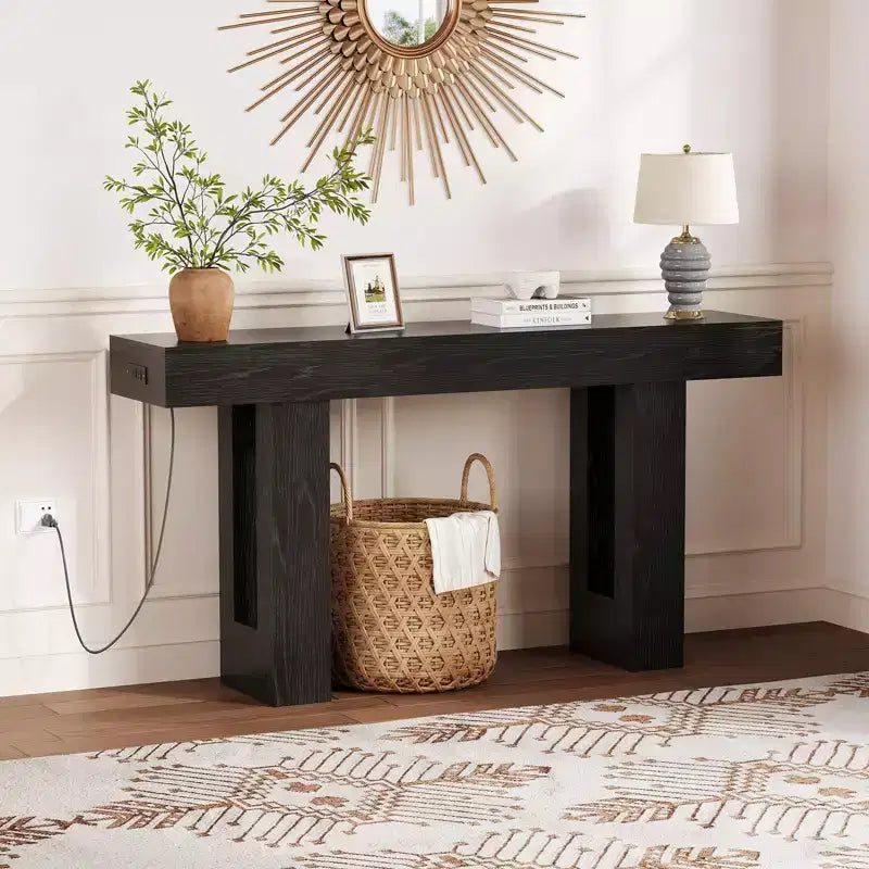 Console avec prise électrique, Table de canapé extra longue derrière le canapé, Table d'entrée étroite pour couloir, entrée, salon