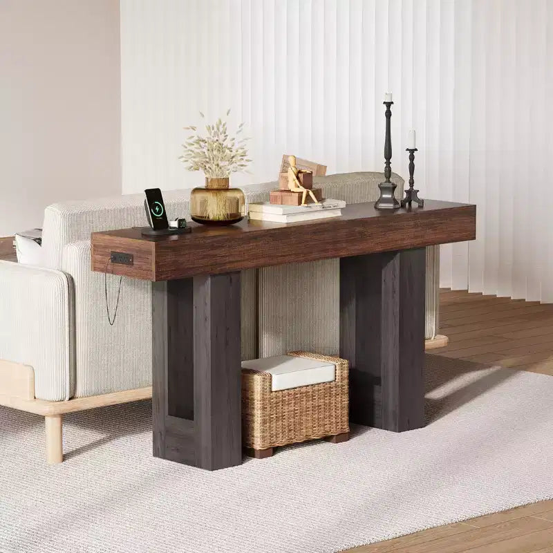 Console avec prise électrique, Table de canapé extra longue derrière le canapé, Table d'entrée étroite pour couloir, entrée, salon