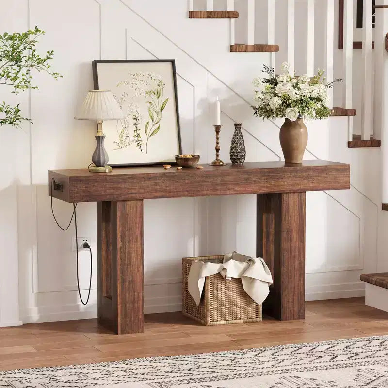 Console avec prise électrique, Table de canapé extra longue derrière le canapé, Table d'entrée étroite pour couloir, entrée, salon