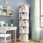 Étagère à Livres Rotative à 360 Degrés à 5 Niveaux, 18,1118,1161,81 Pouces, Tour de Livres Ronde Pivotante Blanc Chaud, Structure Robuste en MDF, Rangement Gain de Place pour Livres/Décoration