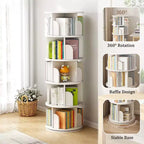 Étagère à Livres Rotative à 360 Degrés à 5 Niveaux, 18,1118,1161,81 Pouces, Tour de Livres Ronde Pivotante Blanc Chaud, Structure Robuste en MDF, Rangement Gain de Place pour Livres/Décoration