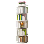Étagère à Livres Rotative à 360 Degrés à 5 Niveaux, 18,1118,1161,81 Pouces, Tour de Livres Ronde Pivotante Blanc Chaud, Structure Robuste en MDF, Rangement Gain de Place pour Livres/Décoration