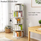 Étagère à Livres Rotative à 360 Degrés à 5 Niveaux, 18,1118,1161,81 Pouces, Tour de Livres Ronde Pivotante Blanc Chaud, Structure Robuste en MDF, Rangement Gain de Place pour Livres/Décoration