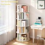 Étagère à Livres Rotative à 360 Degrés à 5 Niveaux, 18,1118,1161,81 Pouces, Tour de Livres Ronde Pivotante Blanc Chaud, Structure Robuste en MDF, Rangement Gain de Place pour Livres/Décoration
