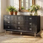 Commode moderne noire Hitow à 9 tiroirs : 160 cm de large + pieds en métal Meuble de rangement spacieux pour chambres et salons