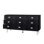 Commode moderne noire Hitow à 9 tiroirs : 160 cm de large + pieds en métal Meuble de rangement spacieux pour chambres et salons