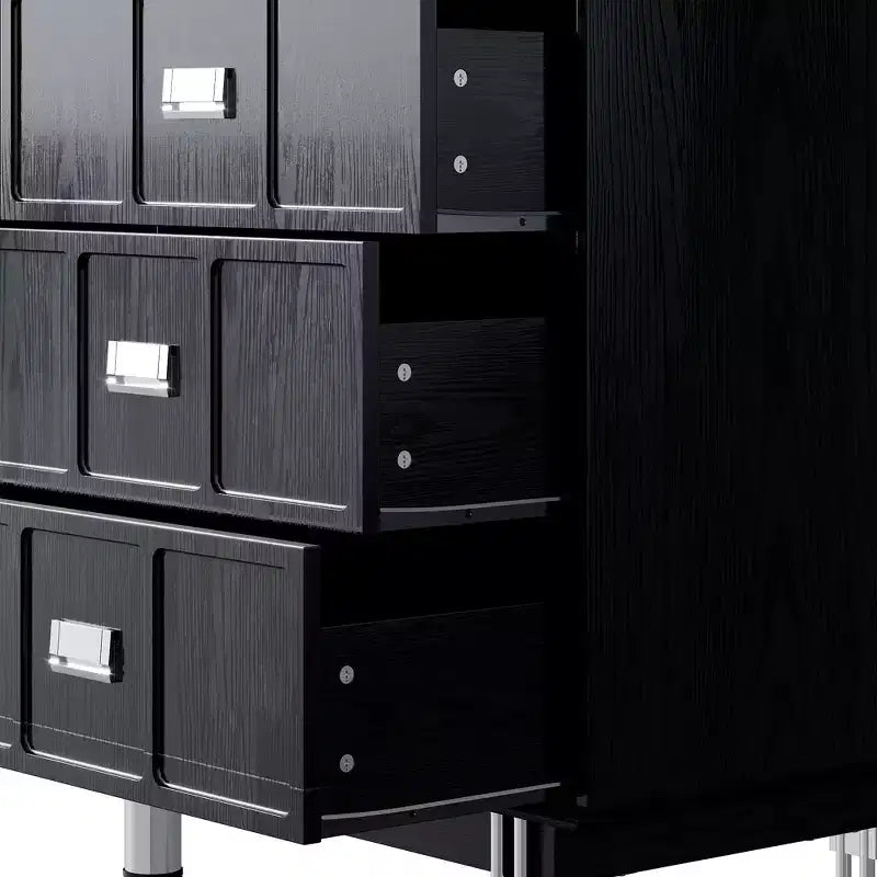 Commode moderne noire Hitow à 9 tiroirs : 160 cm de large + pieds en métal Meuble de rangement spacieux pour chambres et salons