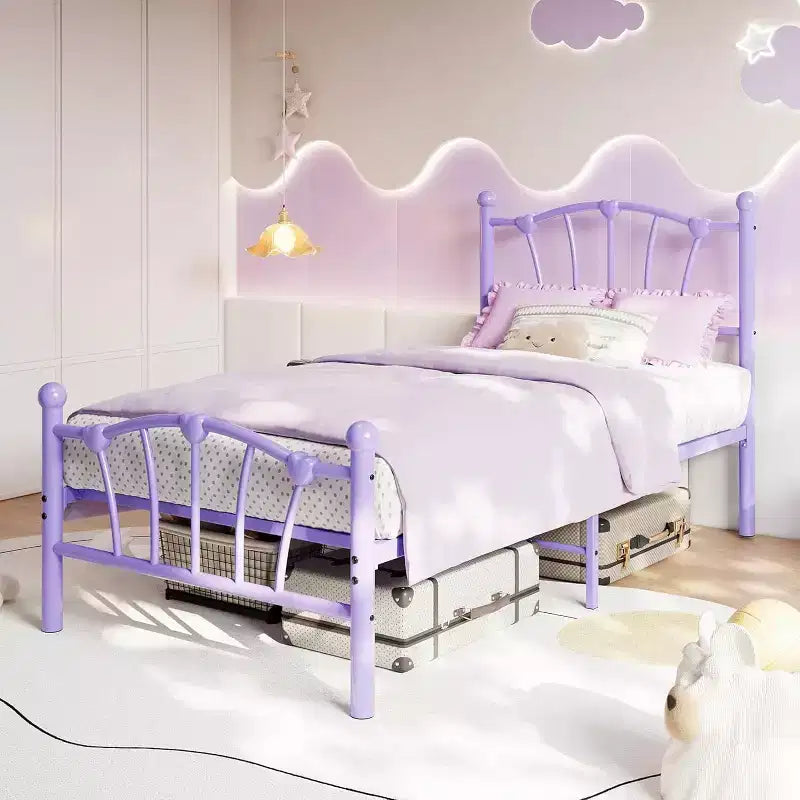 Cadre de lit plateforme en métal, taille double, avec tête de lit en forme de cœur, cadre robuste et silencieux pour enfants et adolescents, aucun sommier tapissier requis