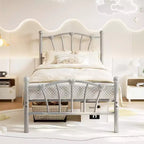 Twin Size Metal Platform Bed Frame with Heart Design Headboard, Heavy Duty Noise-Free Frame for Kids Teens, No Box Spring Needed