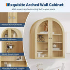 24 Armoire murale cintrée avec double porte en acrylique, Armoire à pharmacie de style rustique avec étagère réglable, Armoire de rangement murale en bois