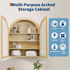 24 Armoire murale cintrée avec double porte en acrylique, Armoire à pharmacie de style rustique avec étagère réglable, Armoire de rangement murale en bois