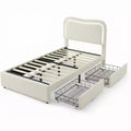 Boucle Bed Frame with 2 Storage Drawers, LED Headboard, Upholstered Platform Bed, No Box Spring Needed