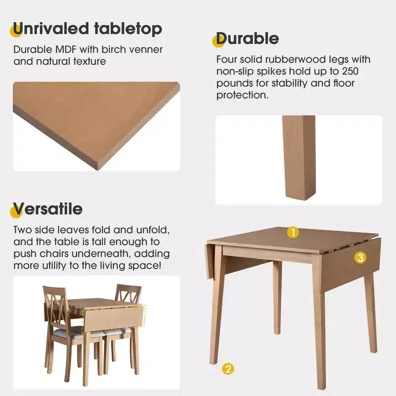 GDFStudio Zamora 29-45 Table à manger extensible avec pieds en bois d'hévéa