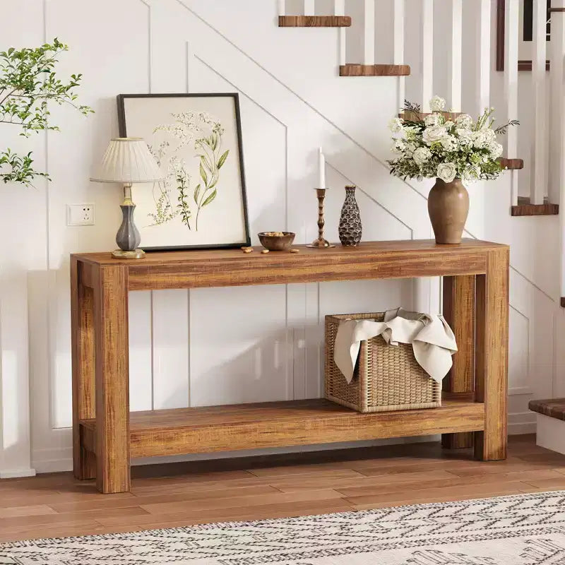 Console étroite de 160 cm avec 2 étagères de rangement pour salon, entrée et salle à manger