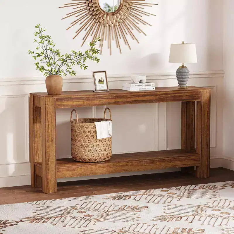 Console étroite de 160 cm avec 2 étagères de rangement pour salon, entrée et salle à manger