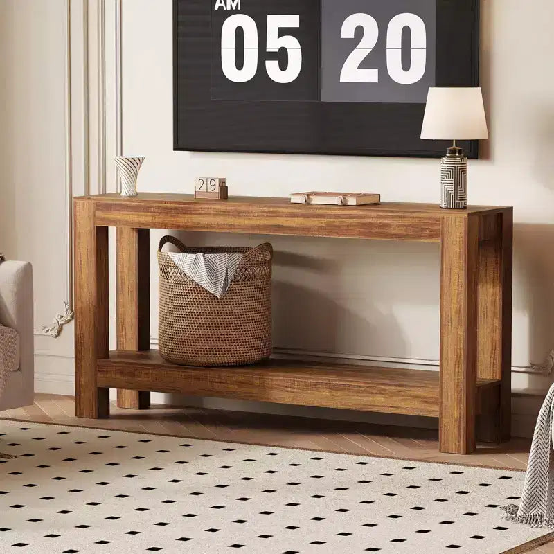 Console étroite de 160 cm avec 2 étagères de rangement pour salon, entrée et salle à manger