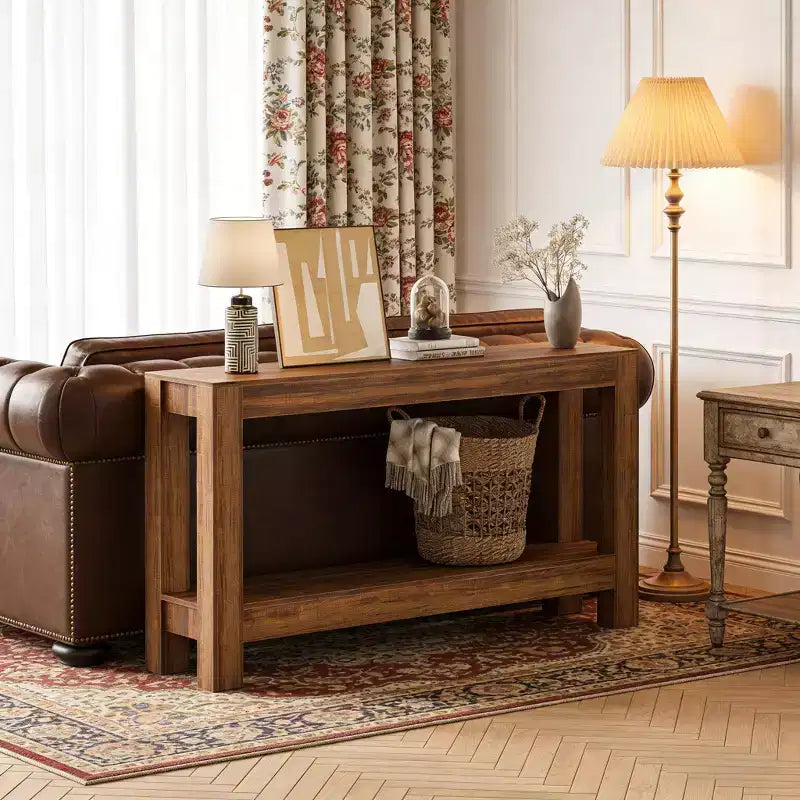 Console étroite de 160 cm avec 2 étagères de rangement pour salon, entrée et salle à manger