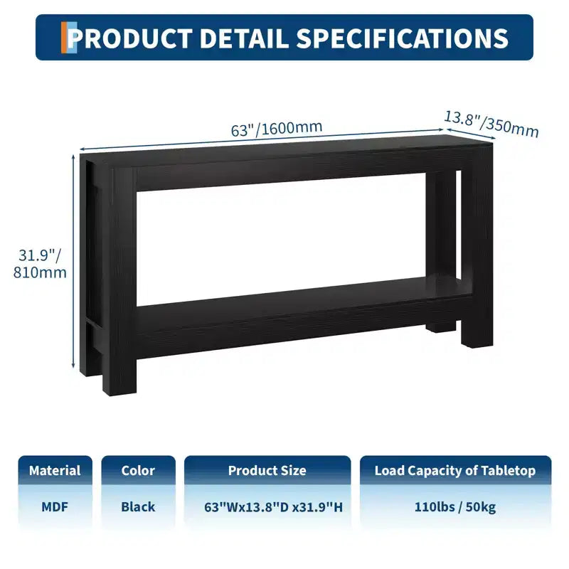 Console étroite de 160 cm avec 2 étagères de rangement pour salon, entrée et salle à manger