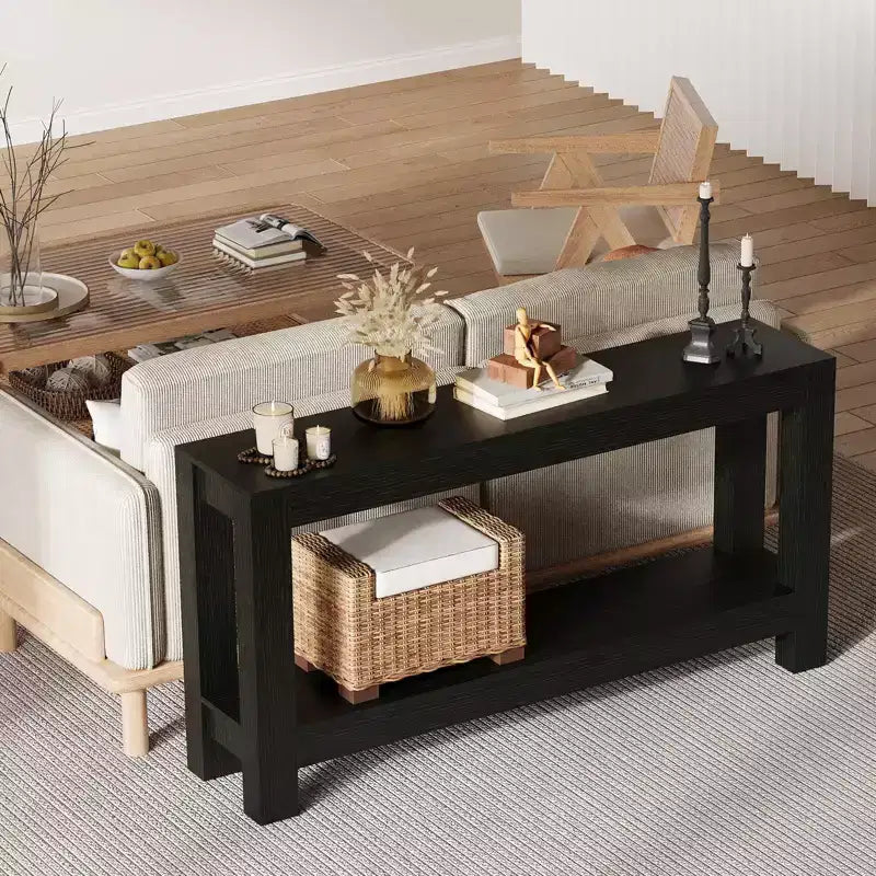 Console étroite de 160 cm avec 2 étagères de rangement pour salon, entrée et salle à manger