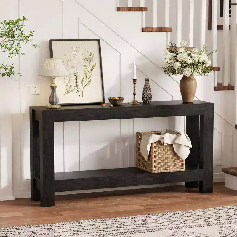 Console étroite de 160 cm avec 2 étagères de rangement pour salon, entrée et salle à manger