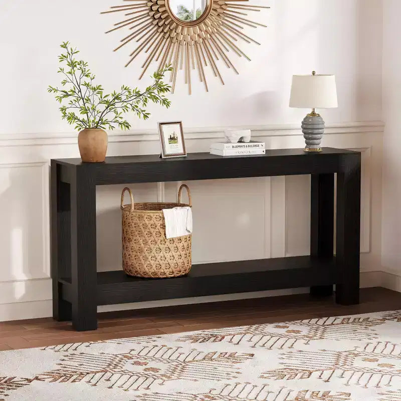 Console étroite de 160 cm avec 2 étagères de rangement pour salon, entrée et salle à manger
