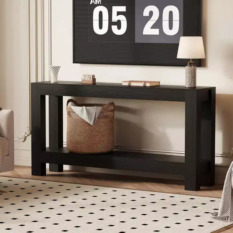 Console étroite de 160 cm avec 2 étagères de rangement pour salon, entrée et salle à manger