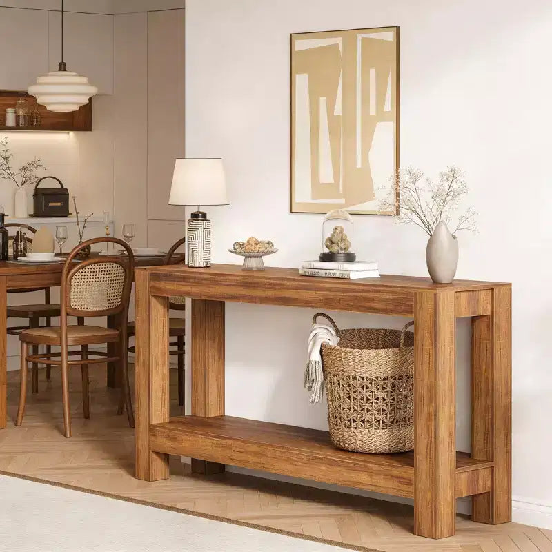 Console étroite de 160 cm avec 2 étagères de rangement pour salon, entrée et salle à manger