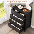 Grande commode moderne à 5 tiroirs profonds avec poignées métalliques, commode double de rangement en bois pour chambre d'enfant, entrée et couloir