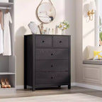 Grande commode moderne à 5 tiroirs profonds avec poignées métalliques, commode double de rangement en bois pour chambre d'enfant, entrée et couloir