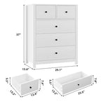 Grande commode moderne à 5 tiroirs profonds avec poignées métalliques, commode double de rangement en bois pour chambre d'enfant, entrée et couloir
