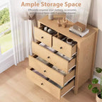 Grande commode moderne à 5 tiroirs profonds avec poignées métalliques, commode double de rangement en bois pour chambre d'enfant, entrée et couloir
