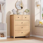 Grande commode moderne à 5 tiroirs profonds avec poignées métalliques, commode double de rangement en bois pour chambre d'enfant, entrée et couloir