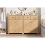 Grande commode moderne à 5 tiroirs profonds avec poignées métalliques, commode double de rangement en bois pour chambre d'enfant, entrée et couloir