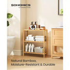 Étagère de rangement en bambou SONGMICS, meuble de rangement à 3 niveaux, multifonctionnel, pour l'entrée, la salle de bain, 25,9 x 60 x 66 cm, bambou clair