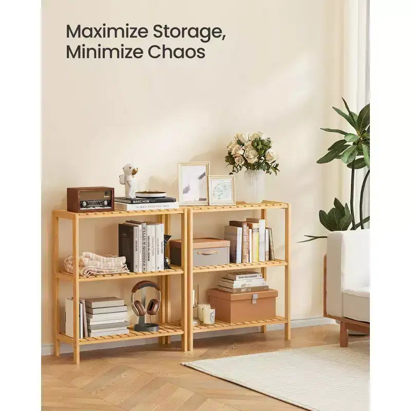 Étagère de rangement en bambou SONGMICS, meuble de rangement à 3 niveaux, multifonctionnel, pour l'entrée, la salle de bain, 25,9 x 60 x 66 cm, bambou clair