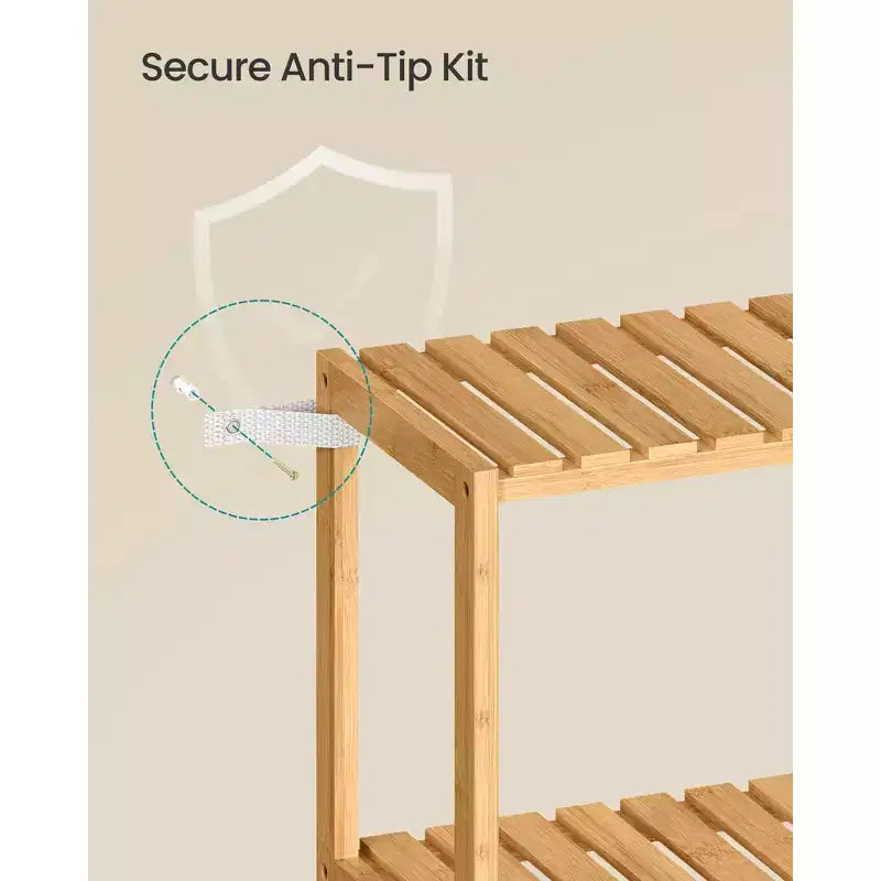 Étagère de rangement en bambou SONGMICS, meuble de rangement à 3 niveaux, multifonctionnel, pour l'entrée, la salle de bain, 25,9 x 60 x 66 cm, bambou clair