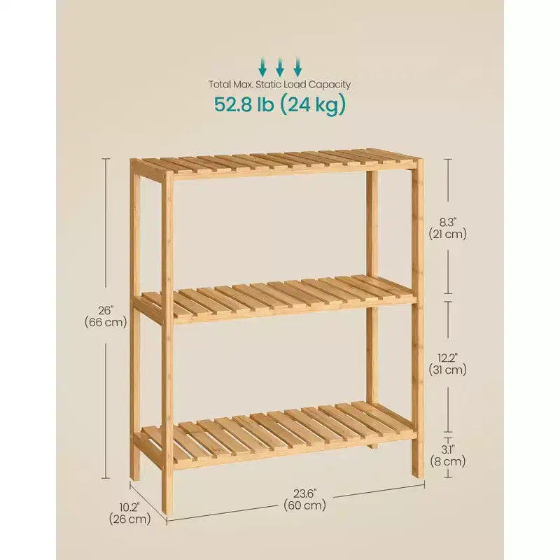 Étagère de rangement en bambou SONGMICS, meuble de rangement à 3 niveaux, multifonctionnel, pour l'entrée, la salle de bain, 25,9 x 60 x 66 cm, bambou clair