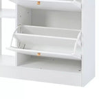 JVNOXK Meuble à chaussures moderne à abattant avec 4 tiroirs basculants, étagère à chaussures double-couche multifonctionnelle autoportante, pour entrée et couloir, blanc